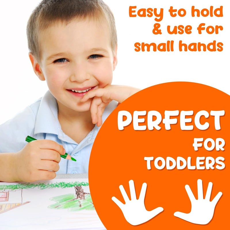 TinyGeeks Jumbo Color Pencils Set For Kids - Short Fat Triangle Pencils for Kids Ages 3-7 - For Preschoolers, Kindergarten, Toddlers, Beginners - Triangular Shape With Sharpeners - Image 5